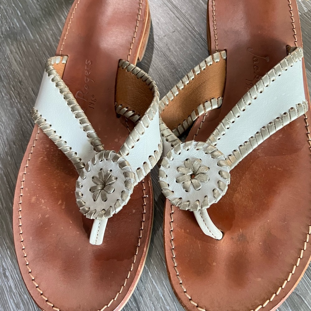 Size 10 Jack Rogers white and gold sandals lightly worn